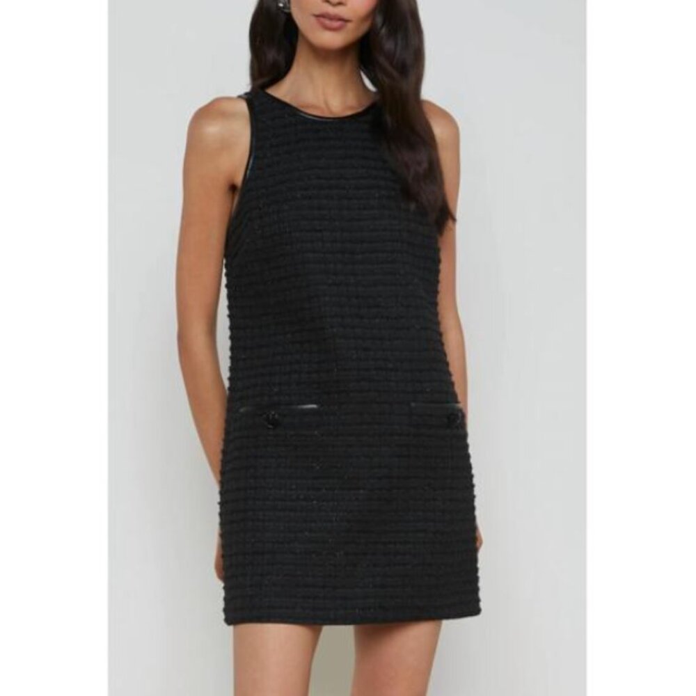 NWT L'AGENCE Florian Tweed Shift Dress XL Black Mini